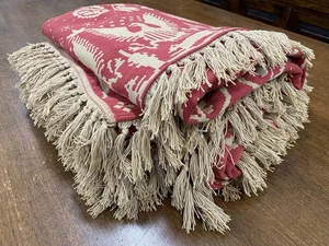 Vintage Bates Newport Eagle Tagesdecke rot, hellbraun Baumwolle wendbar 97x112 + 3" Fransen - Bild 1 von 8