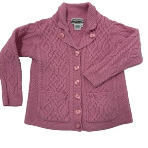 Aran Crafts Ireland Wool Kid's Pink Sweater XXS (8-10) - Excellent Condition - Picture 1 of 7