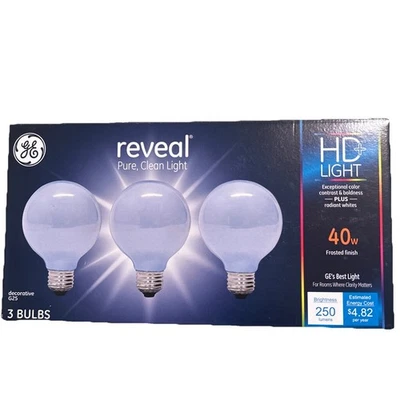 Ge 40w, Frosted 250 Lumen Decorative G 25 Shape Medium Screw 3 Bulbs HD Reveal - Image 1 of 4