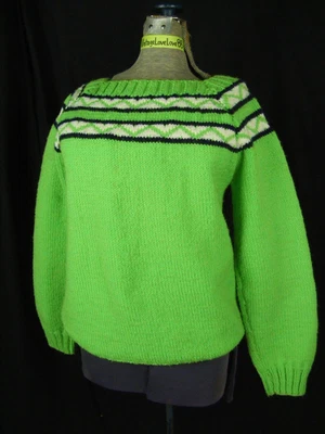 Pullover De Colección Años 60-70 Tejido a Mano Verde Azul Marino Acrílico-Busto 37/Niños L Foto 1 de 4