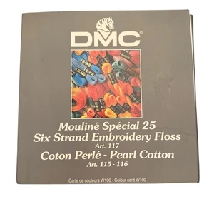 Vintage DMC Color Card W100 Embroidery Floss Pearl Cotton Thread Guide Swatches - Picture 1 of 10