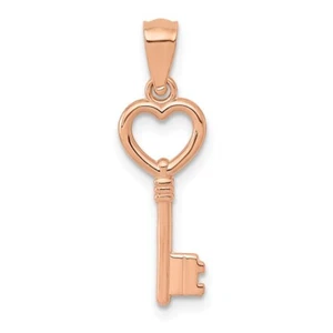 14K Rose Gold 3D Polished Heart Key Charm - Picture 1 of 3