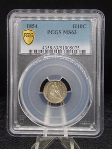 ESTADOS UNIDOS 1854 PHILADELPHIA LIBERTAD SENTADA MEDIA MONEDA DE DIEZ CENTAVOS GRADUACIÓN PROFESIONAL MS 63 A196 - Imagen 1 de 2
