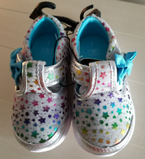 Athletic Silver Trim Star Graphics Bow Casual Hook & Loop Girl's Sneakers Size 7