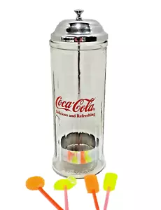 VTG Coco Cola Coke Glass Straw Holder Dispenser Jar Country Home Diner 11.5"x4.5 - Picture 1 of 5