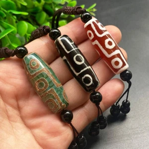 Tibet Agate Jade Dzi Heaven Nine Eyes Bead Pendant Buddhist Prayer Necklace Gift - Picture 1 of 15