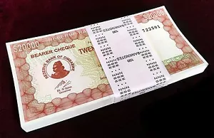 100X CHEQUE AL PORTADOR DE ZIMBABUE $20000 UNC BILLETE 2003 CC P23F PARA SU INFORMACIÓN CERTIFICADO DE AUTENTICIDAD - Imagen 1 de 3