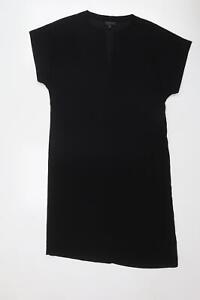 Topshop Womens Black Polyester T-Shirt Dress Size 8 V-Neck Pullover