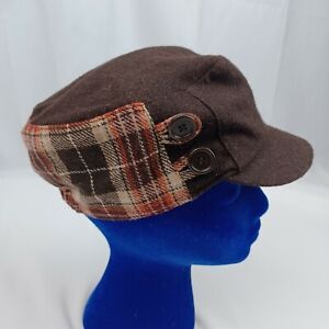 D&Y Plaid Brown Cabbie Newsboy Cadet Hat Cap Wool Polyester One Size Fits Most