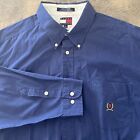VTG Tommy Hilfiger Men's XL Shirt Blue Long Sleeve Twill Flag Tag Crest Logo