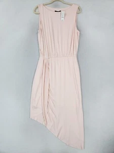 WHBM Dress Womens Large Pink Asymmetrical Midi Sleeveless Drape Knit Casual NEW - Picture 1 of 13
