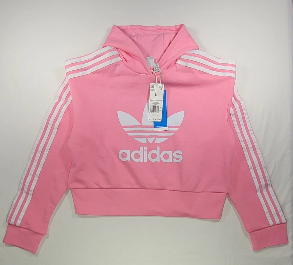 NWT adidas Originals Kids Girls Lg Adicolor Cropped Pullover Pink Hoodie - Image 1 of 1