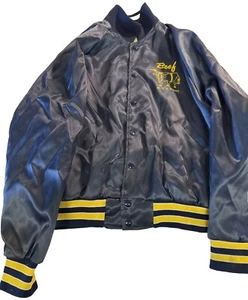 Mens Vintage Aristo Jac by Hilton Satin Snap Jacket Stripe Blue Yellow M - Picture 1 of 9