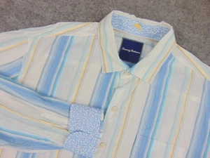Camicia Tommy Bahama uomo grande blu righe gialle - Foto 1 di 8