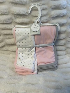 NEW Carter's Swaddle Receiving Baby Blankets Pink Gray Polka Dots 2 Pack VHTF - Picture 1 of 4