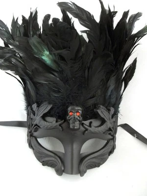 Череп красный кристалл глаза черный или серебро перо маскарад выпускного вечера маска - Изображение 1 из 4