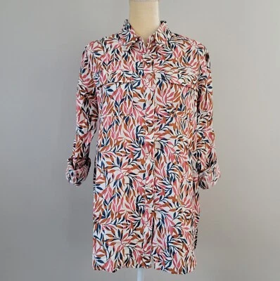 Blusa túnica LANDS' END tamanho médio (10-12) estampa de folha de linho manga aba rolo linha A - Imagem 1 de 4