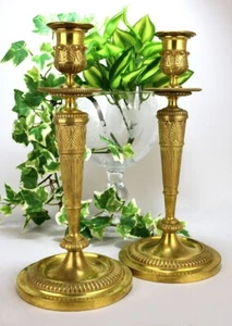 Pair Of Antique French Gilt Bronze Candlesticks Hallmarked BJ Empire Style 19th - Picture 1 of 12