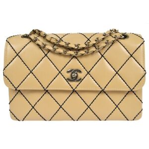 Chanel Wild Stitch Straight Flap Chain Shoulder Bag Beige Calfskin 6932768 28505