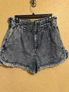 Pantalones Cortos Denim Anthropologie TGLA Tiro Alto Cintura Elástica Ancha Damas Talla L Azul - Imagen 1 de 5