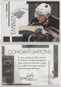 2003-04 In the Game-Used Signature Series Emblem Silver /9 Marian Gaborik #E-21