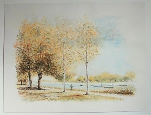 Watercolor Drawing by Jean Ouvrard "Bords de Loire à Sainte-Gemmes" Signed - Picture 1 of 3