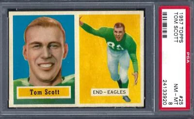 1957 Topps FB #025 PSA 8 Tom Scott Eagles 25 Sharp! - Image 1 of 2