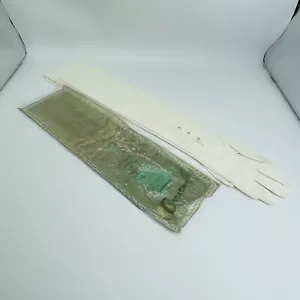 Guantes de noche largos blancos apagados Crescendoe vintage botones de perlas de peso delgado - Imagen 1 de 8