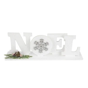 Northlight 10.25" White and Silver Noel and Snowflake Christmas Sign with Holly - Picture 1 of 6
