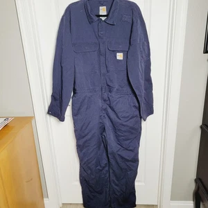 Carhartt FR Coveralls Mens 44 Regular Navy Blue Flame Resistant Twill Workwear - Picture 1 of 13