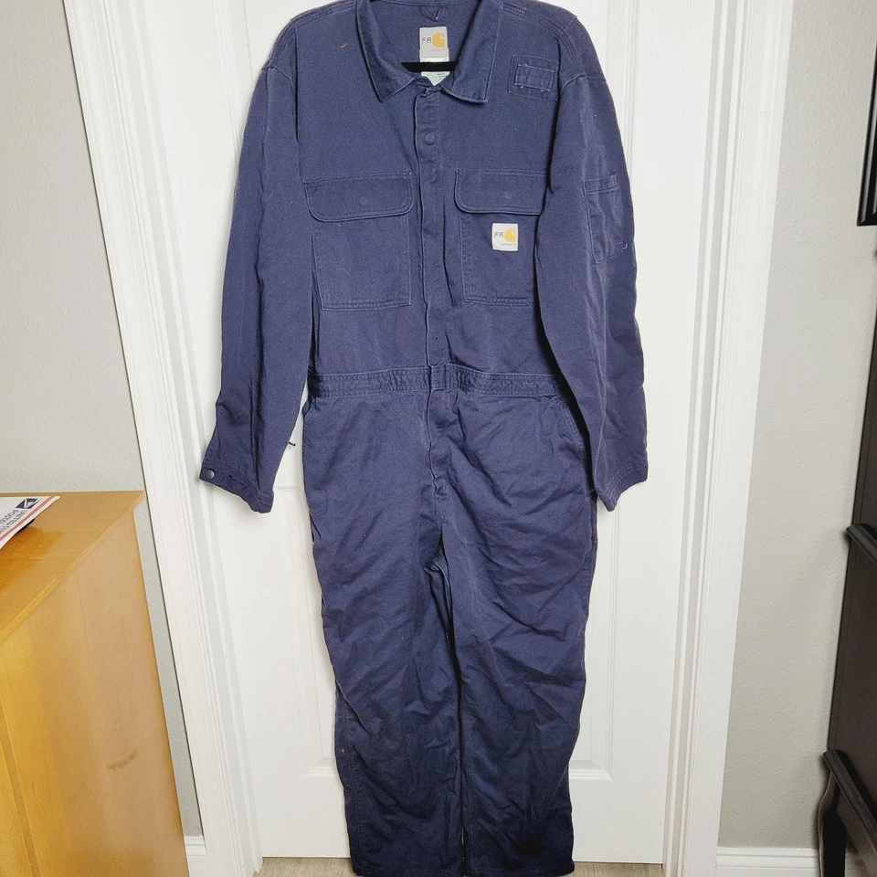 Carhartt FR Coveralls Mens 44 Regular Navy Blue Flame Resistant Twill Workwear - Image 1 of 4