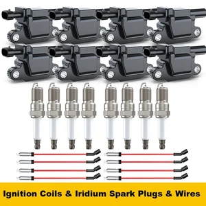 8X Ignition Coil & Iridium Spark Plugs & Wires For Chevy GMC 5.3 6.2L UF413 - Picture 1 of 12
