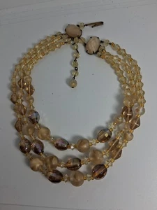 Western Germany Frost Perlen Glas facettierte Seide Dreistrang Halskette - Bild 1 von 14