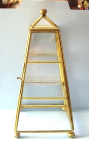 Vintage Brass Glass Curio Cabinet Display 3 Tier Shelf Door Latch - Picture 1 of 2