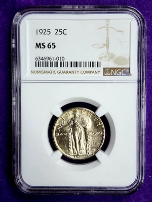 1925 P 25c Standing Liberty Quarter NGC MS65 Near FH Blast White Full Luster PQ! - Image 1 of 4