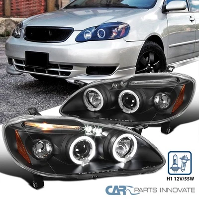 Black Fits 2003-2008 Toyota Corolla LED Halo Projector Headlights Head Lamps L+R Foto 1 de 4