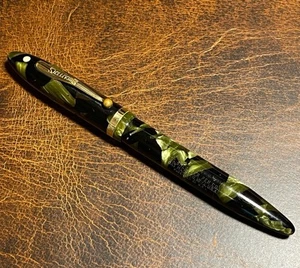 SHEAFFER LIFETIME BALANCE WHITE DOT LARGE IN MARINE GREEN MARBLE - RESTORED - Picture 1 of 2