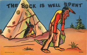 1940er Jahre Indianer "Der Bock ist gut angelegt" Vintage Comic Postkarte - Bild 1 von 2