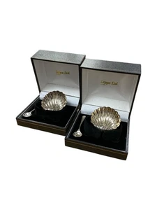 Vintage Sterling Silver Shell Scallop Dishes & Spoons Hallmarked Collectible x2 - Picture 1 of 7