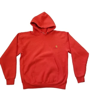 ✅VTG Carhartt Hoodie ORANGE Hooded Sweatshirt LARGE 71215 Made USA HOLE/STRING - Picture 1 of 12