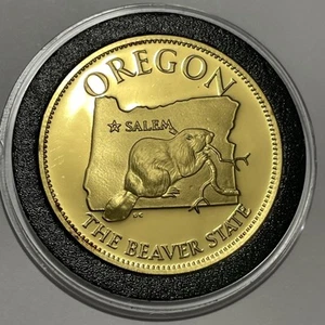 Moneta Oregon State Proof oro 24k su argento sterling rara medaglia rotonda da collezione - Foto 1 di 14