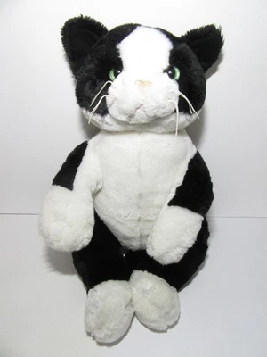 WASHED BEAR FACTORY BLACK & WHITE CAT PLUSH SOFT TOY PINK NOSE GREEN EYES 16" - Image 1 of 4