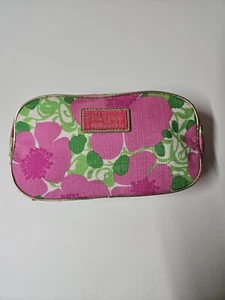Lily Pulitzer for Estee Lauder Makeup Bag Pink Floral Print Gold Piping Zipper - Picture 1 of 6