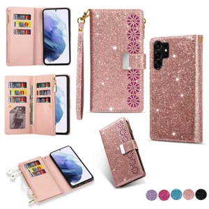 For Samsung S25 S24 S23 S22 Ultra Glitter Leather Wallet Shockproof Case Cover - Zdjęcie 1 z 13
