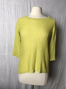 EUC EILEEN FISHER 100% Linen Yellow Knit 3/4 Sleeve Top Women’s Sz XS - Picture 1 of 9