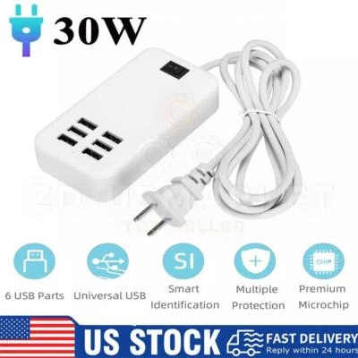 Multi 6 Port USB Hub Wall Charger Station Fast Charging AC Power Adapter Desktop - Image 1 of 4