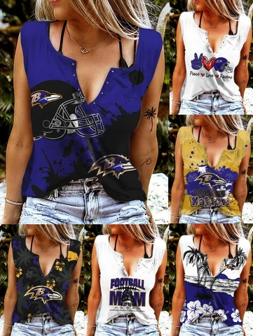 Baltimore Ravens V-neck T-shirts Ring Hole Sleeveless Tank Tops Summer Vest Gift Cover