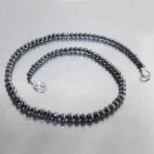 Certified 6 mm Natural Black Diamond Round Faceted Bead 19" Necklace AAA Quality - Picture 1 of 4
