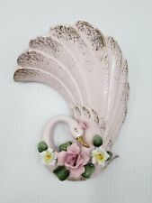 Vintage MCM Pink Swan Gold Trim Floral Wall Pocket Vase Planter