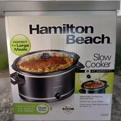 Hamilton Beach Large Slow Cooker Crock Pot 8 qt Oval Crockpot Black New In Box - Image 1 of 3